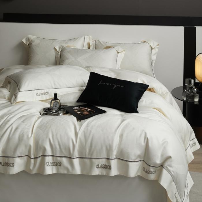 91家纺网 家纺一手货源 找家纺 新款100支长绒棉提花拼角刺绣套件