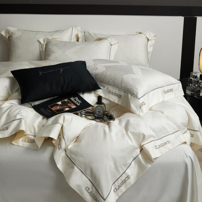 91家纺网 家纺一手货源 找家纺 新款100支长绒棉提花拼角刺绣套件