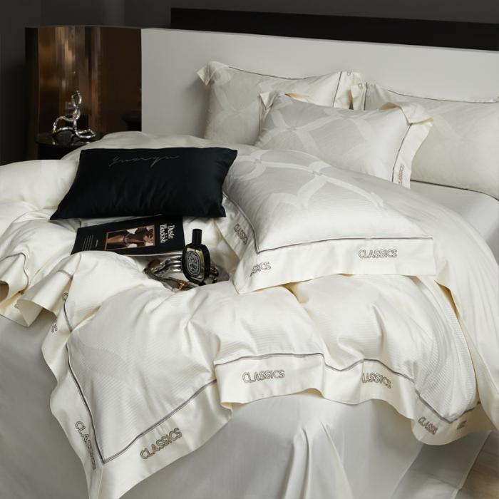 91家纺网 家纺一手货源 找家纺 新款100支长绒棉提花拼角刺绣套件