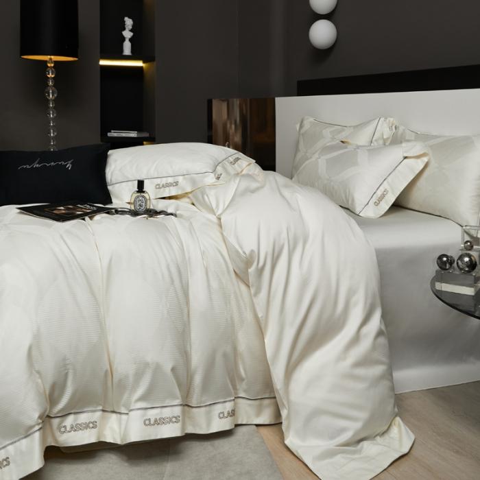 91家纺网 家纺一手货源 找家纺 新款100支长绒棉提花拼角刺绣套件