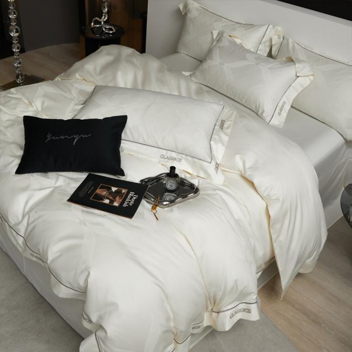 91家纺网 家纺一手货源 找家纺 新款100支长绒棉提花拼角刺绣套件