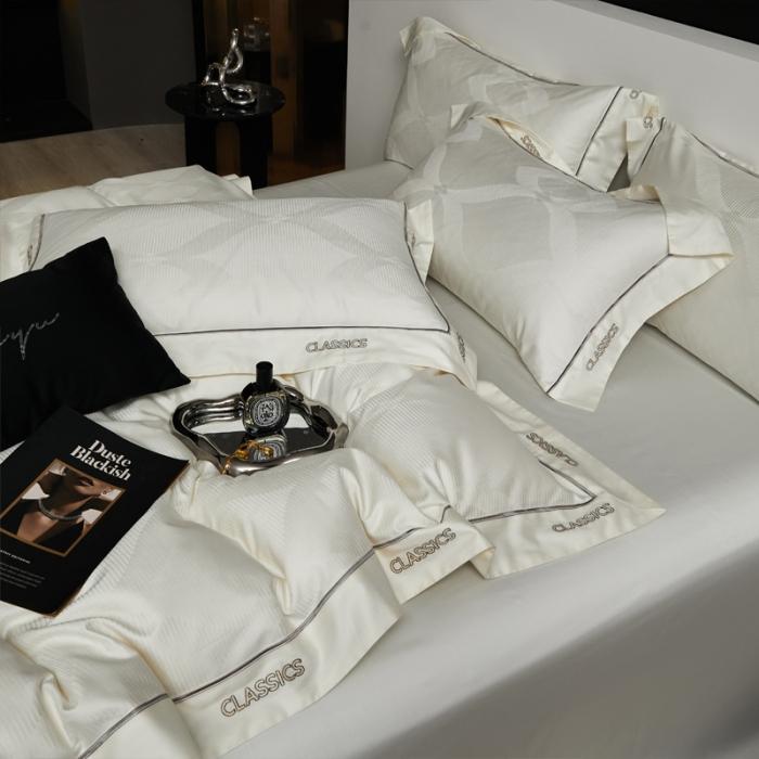 91家纺网 家纺一手货源 找家纺 新款100支长绒棉提花拼角刺绣套件