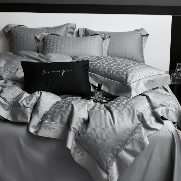 91家纺网 家纺一手货源 找家纺 新款100支长绒棉提花拼角刺绣套件