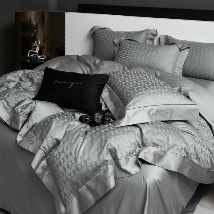 91家纺网 家纺一手货源 找家纺 新款100支长绒棉提花拼角刺绣套件