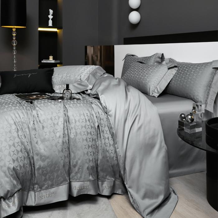 91家纺网 家纺一手货源 找家纺 新款100支长绒棉提花拼角刺绣套件