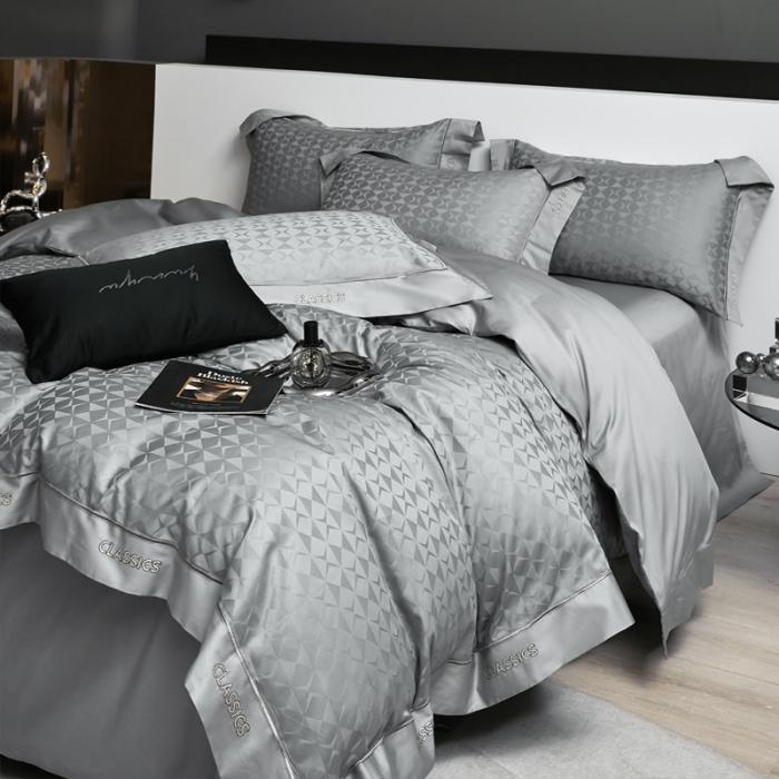 91家纺网 家纺一手货源 找家纺 新款100支长绒棉提花拼角刺绣套件