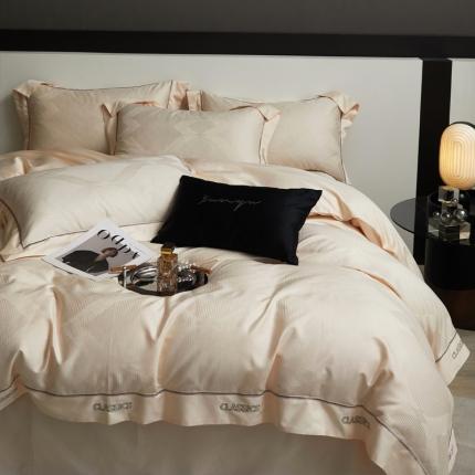 新款100支长绒棉提花拼角刺绣套件