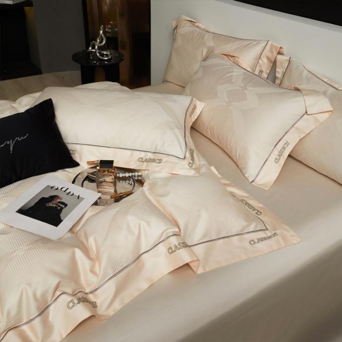 91家纺网 家纺一手货源 找家纺 新款100支长绒棉提花拼角刺绣套件