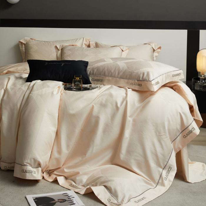 91家纺网 家纺一手货源 找家纺 新款100支长绒棉提花拼角刺绣套件