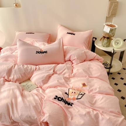 91家纺网 家纺一手货源 找家纺 丫丫家纺 2024新款水洗棉毛巾绣四件套-风格二 薯条