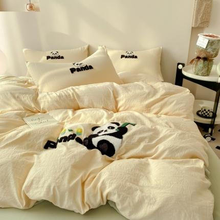 91家纺网 家纺一手货源 找家纺 丫丫家纺 2024新款水洗棉毛巾绣四件套-风格二 熊猫