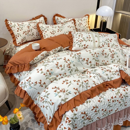 91家纺网 家纺一手货源 找家纺 苏米娜2025母婴全纯棉双层纱印花床盖款四件套泡泡棉泡泡纱小竺棉四件套