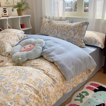 91家纺网 家纺一手货源 找家纺 （总）盛馨 2024全棉高支高密精梳棉小清新碎花四件套纯棉床笠三件套