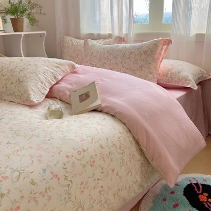 91家纺网 家纺一手货源 找家纺 （总）盛馨 2024全棉高支高密精梳棉小清新碎花四件套纯棉床笠三件套