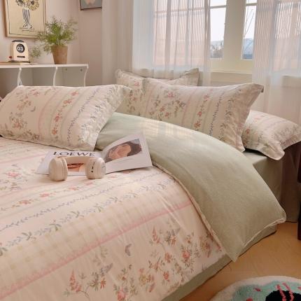 91家纺网 家纺一手货源 找家纺 （总）盛馨 2024全棉高支高密精梳棉小清新碎花四件套纯棉床笠三件套