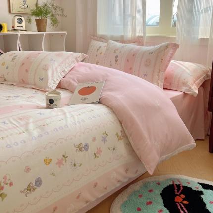 91家纺网 家纺一手货源 找家纺 （总）盛馨 2024全棉高支高密精梳棉小清新碎花四件套纯棉床笠三件套