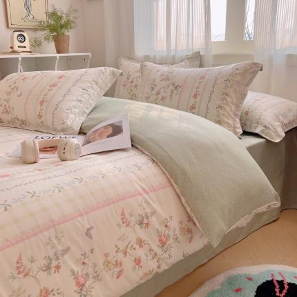 盛馨 2024全棉高支高密精梳棉小清新碎花四件套纯棉床笠三件套 春苑