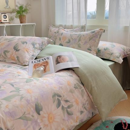 盛馨 2024全棉高支高密精梳棉小清新碎花四件套纯棉床笠三件套宁静花开