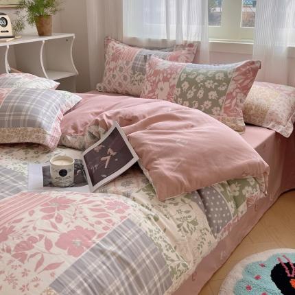 盛馨 2024全棉高支高密精梳棉小清新碎花四件套纯棉床笠三件套 萱花