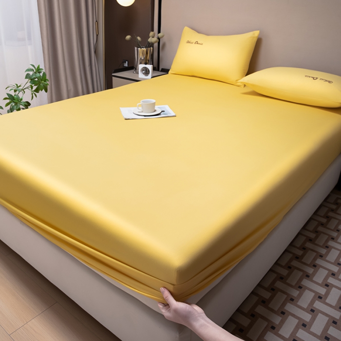 91家纺网 家纺一手货源 找家纺 摩妮卡 2025新款全棉40贡缎单床笠 日光黄