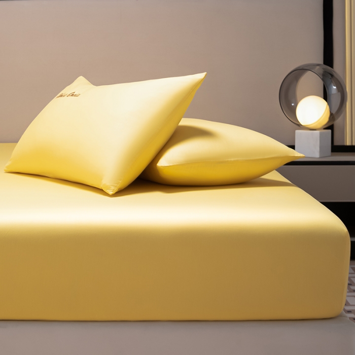 91家纺网 家纺一手货源 找家纺 摩妮卡 2025新款全棉40贡缎单床笠 日光黄