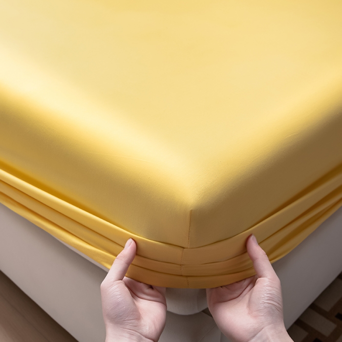 91家纺网 家纺一手货源 找家纺 摩妮卡 2025新款全棉40贡缎单床笠 日光黄