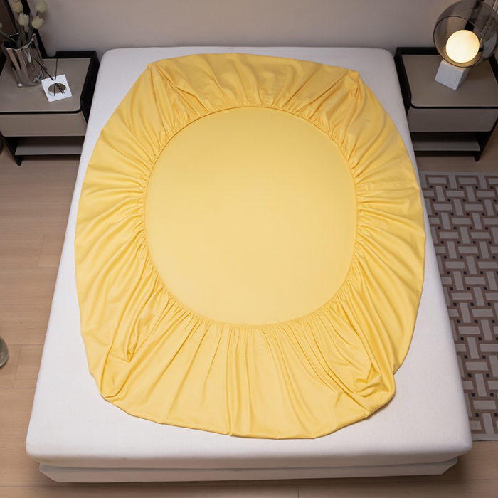 91家纺网 家纺一手货源 找家纺 摩妮卡 2025新款全棉40贡缎单床笠 日光黄