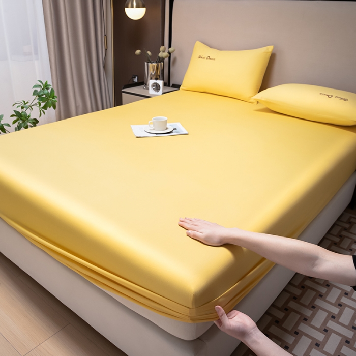 91家纺网 家纺一手货源 找家纺 摩妮卡 2025新款全棉40贡缎单床笠 日光黄