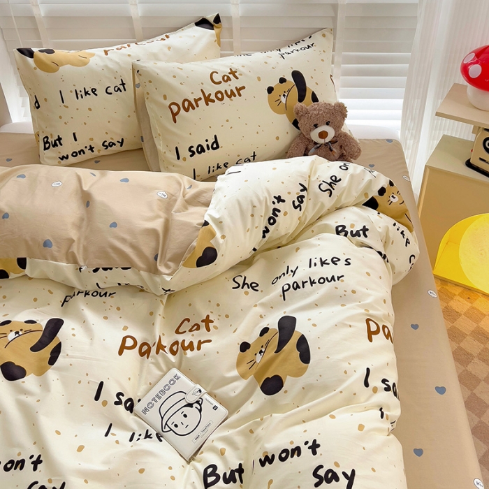 91家纺网 家纺一手货源 找家纺 西引力 2024新款全棉卡通印花四件套 大脸猫