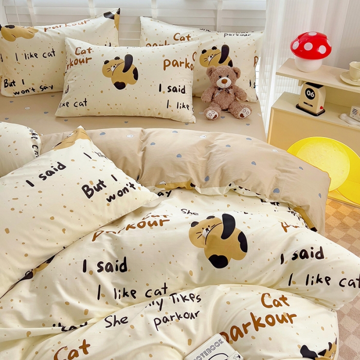 91家纺网 家纺一手货源 找家纺 西引力 2024新款全棉卡通印花四件套 大脸猫