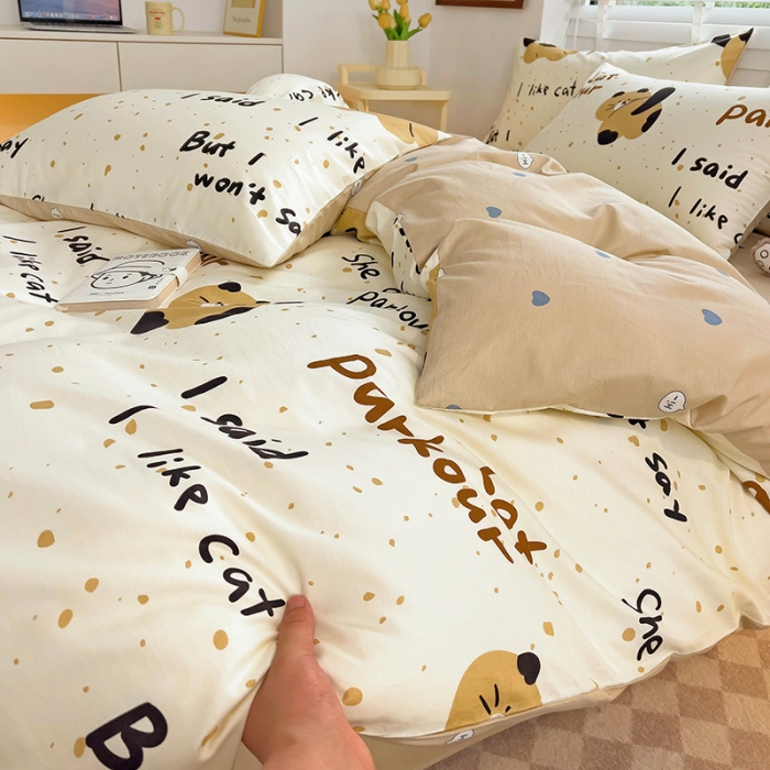 91家纺网 家纺一手货源 找家纺 西引力 2024新款全棉卡通印花四件套 大脸猫