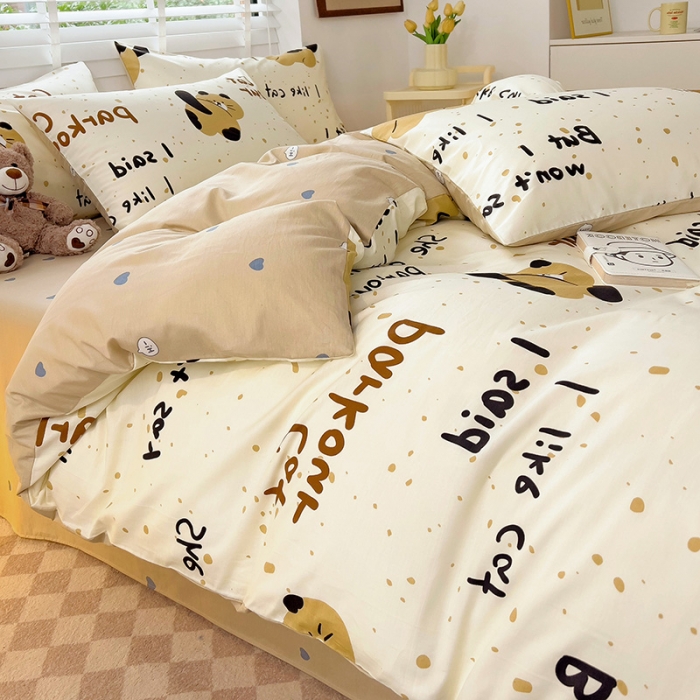 91家纺网 家纺一手货源 找家纺 西引力 2024新款全棉卡通印花四件套 大脸猫