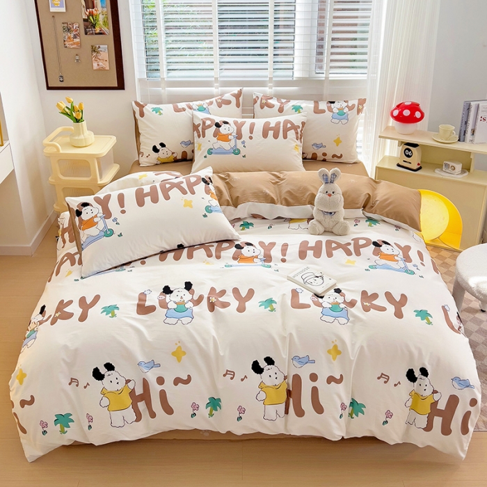 91家纺网 家纺一手货源 找家纺 西引力 2024新款全棉卡通印花四件套 滑板狗