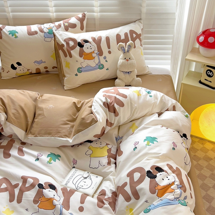 91家纺网 家纺一手货源 找家纺 西引力 2024新款全棉卡通印花四件套 滑板狗