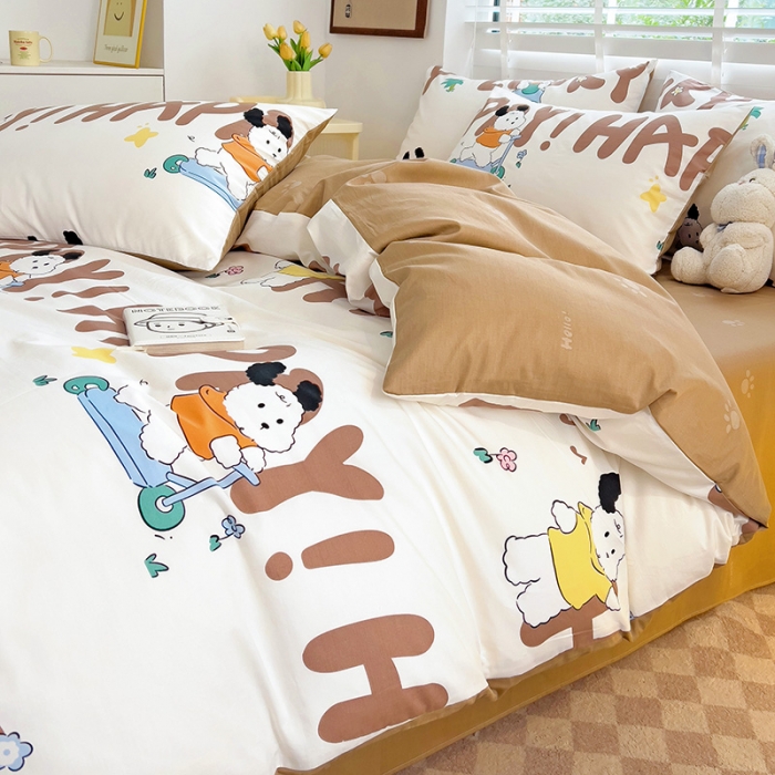 91家纺网 家纺一手货源 找家纺 西引力 2024新款全棉卡通印花四件套 滑板狗