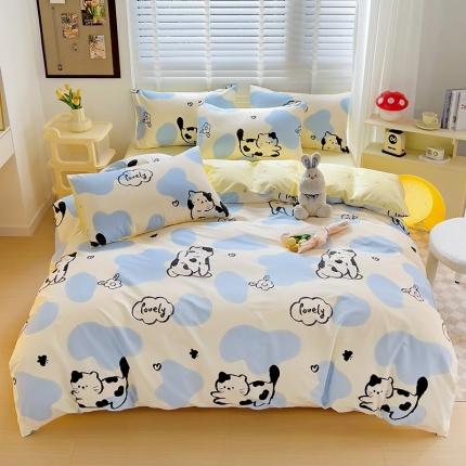 西引力 2024新款全棉卡通印花四件套 奶牛猫