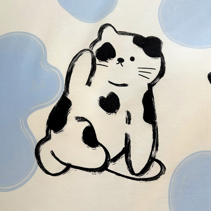 91家纺网 家纺一手货源 找家纺 西引力 2024新款全棉卡通印花四件套 奶牛猫