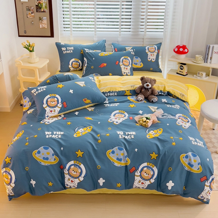 91家纺网 家纺一手货源 找家纺 西引力 2024新款全棉卡通印花四件套 宇航员