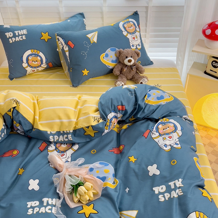 91家纺网 家纺一手货源 找家纺 西引力 2024新款全棉卡通印花四件套 宇航员