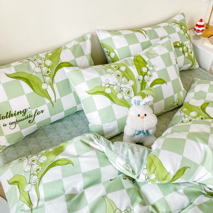 91家纺网 家纺一手货源 找家纺 西引力 2024新款全棉卡通印花四件套 铃兰花