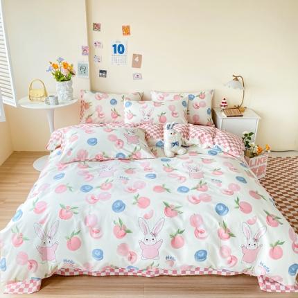 西引力 2024新款全棉卡通印花四件套 蜜桃兔