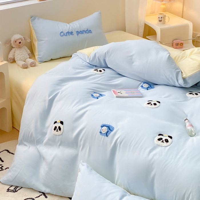 91家纺网 家纺一手货源 找家纺 （总） 尤米 2024新款奶油风水洗棉毛巾绣系列单被套