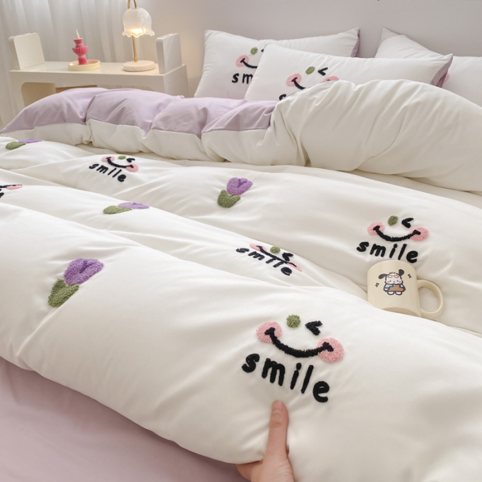 91家纺网 家纺一手货源 找家纺 尤米 2024新款奶油风水洗棉系列单被套 郁金香-白