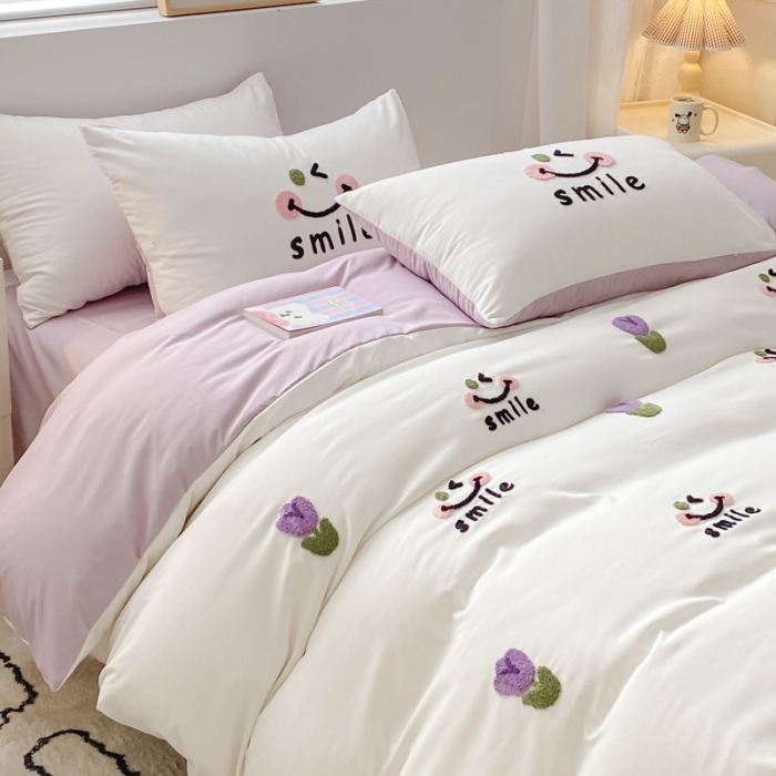 91家纺网 家纺一手货源 找家纺 尤米 2024新款奶油风水洗棉系列单被套 郁金香-白