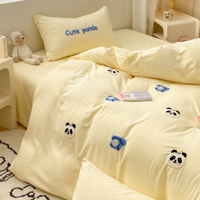 91家纺网 家纺一手货源 找家纺 尤米 2024新款奶油风水洗棉系列单被套 小熊猫-黄