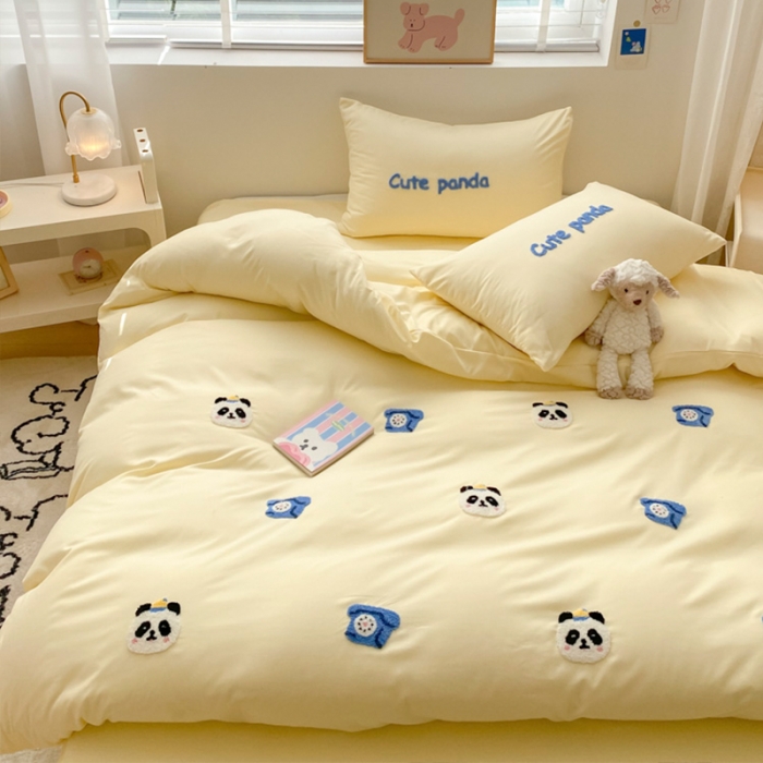 91家纺网 家纺一手货源 找家纺 尤米 2024新款奶油风水洗棉系列单被套 小熊猫-黄
