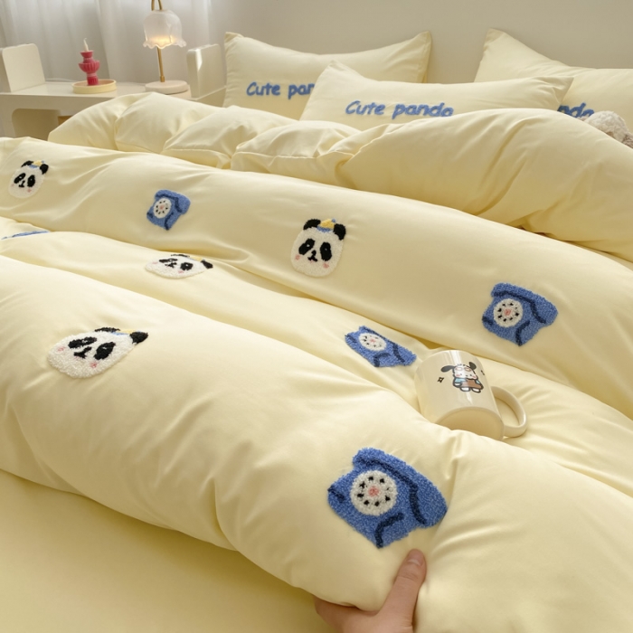 91家纺网 家纺一手货源 找家纺 尤米 2024新款奶油风水洗棉系列单被套 小熊猫-黄