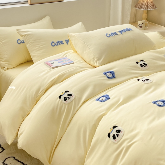 91家纺网 家纺一手货源 找家纺 尤米 2024新款奶油风水洗棉系列单被套 小熊猫-黄