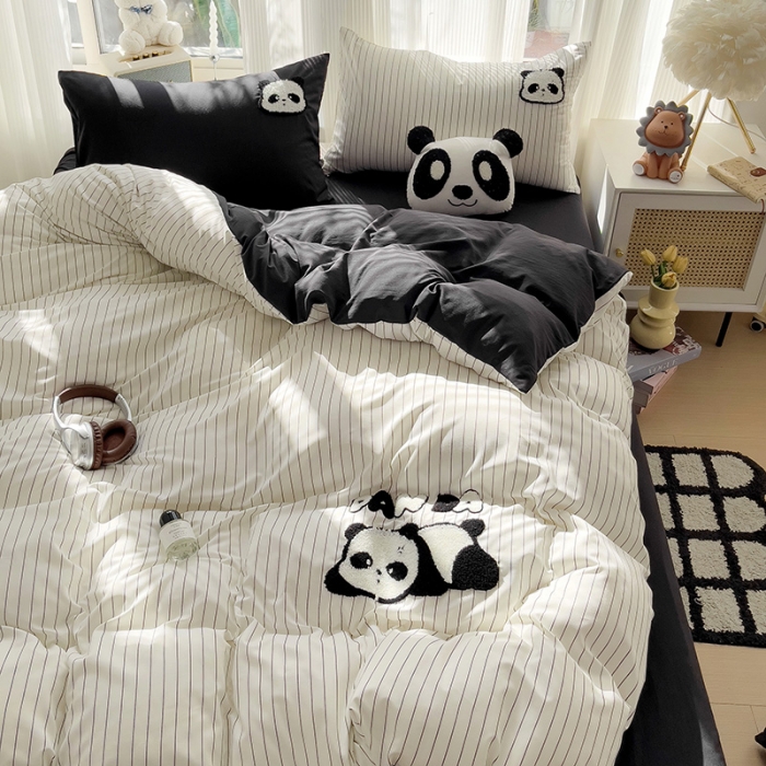 91家纺网 家纺一手货源 找家纺 尤米 2024新款ins博主风系列毛巾绣系列单被套 趴趴熊-条纹