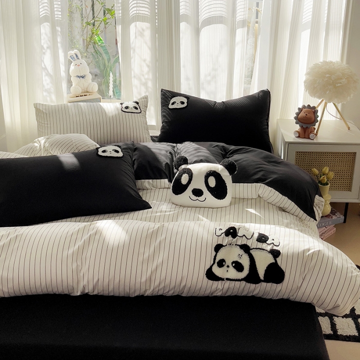 91家纺网 家纺一手货源 找家纺 尤米 2024新款ins博主风系列毛巾绣系列单被套 趴趴熊-条纹